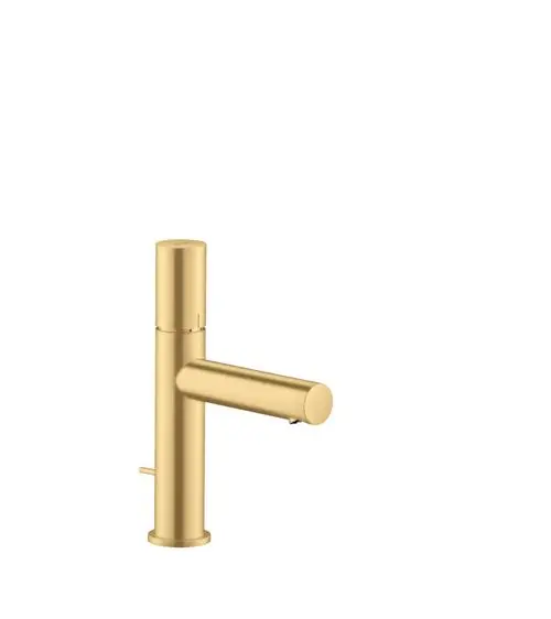 Waschtischmischer in gebürstetem Gold mit einem Hebel und Zugstangen-Ablaufgarnitur; hergestellt von AXOR. Modernes Design.